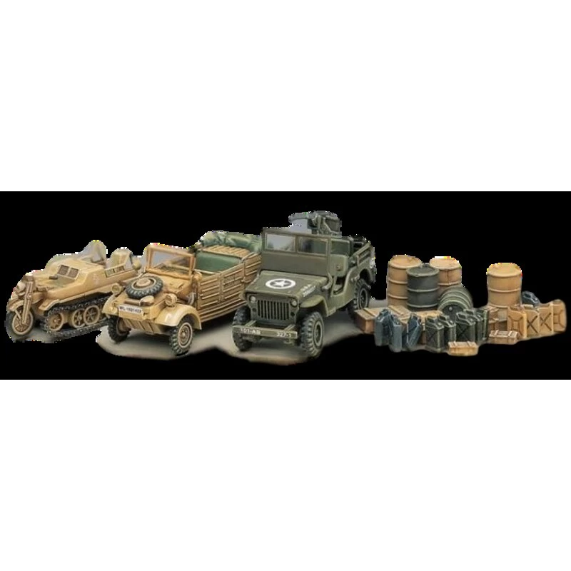 Academy WWII Vehicle Set. Kubelwagen Kettenkrad Willys Jeep Diorama Base Jerry Cans Crates. 3 Academy WWII Vehicle Set. Kubelwagen Kettenkrad Willys Jeep Diorama Base Jerry Cans Crates.
