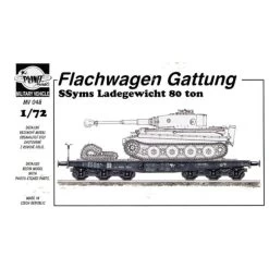Llachwagon Gattung SSymS Ladgewicht 80ton. Flat Bed Railway Truck For Tank Transportation.