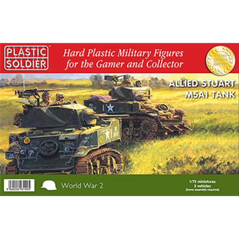 PLASTIC SOLDIER CO: 1/72nd Easy Assembly Stuart M5 Tank - (3 Vehicles In A Box) Model Kit 3 PLASTIC SOLDIER CO: 1/72nd Easy Assembly Stuart M5 Tank - (3 Vehicles In A Box) Model Kit